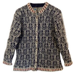 Vintage Squaw Valley Wool Nordic Cardigan Blue Fair Isle Sweater Cabin-Chic